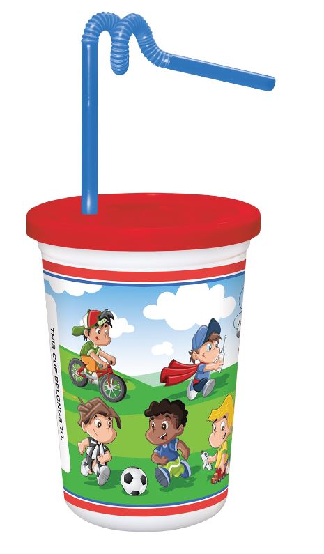12OZ KIDS CUP W/RED LID AND KURLY STRAW 250/CS