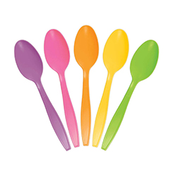 Medium Polystyrene Ice Cream Spoon assorted colors Purple, Pink, Orange, Yellow, Green
