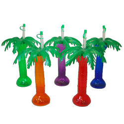 16oz Palm Tree Cups with Lids, assorted colors, 40/case