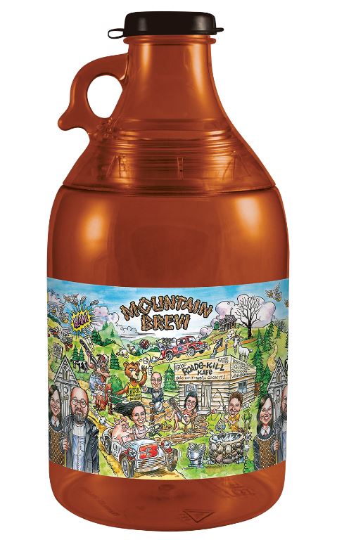 54oz Growler Souvenir Brown with Lid Mountain Brew Design 30/cs