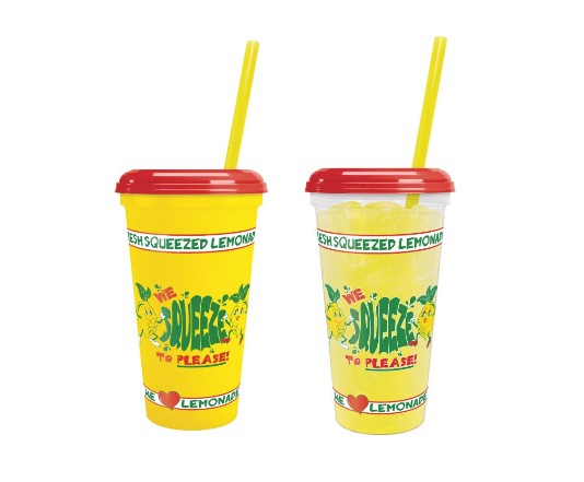 32oz Clear "We Squeeze to Please" Souvenir Cup 200 per case (choose Clear or Yellow)