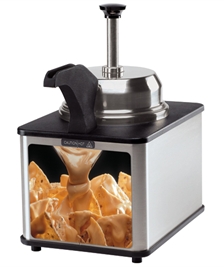 Condiment server with pump and heated spout